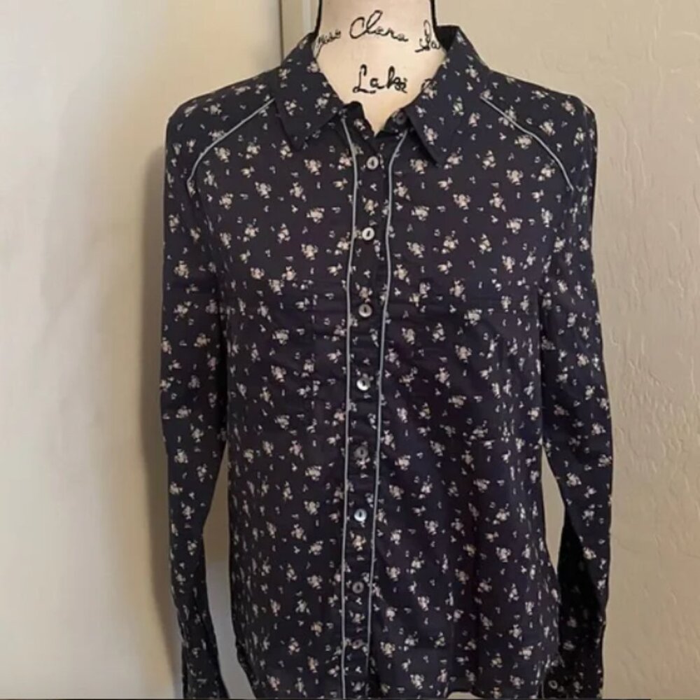 Free People Blue Floral Prairie Cottage Core Long Sleeve Shirt LARGE